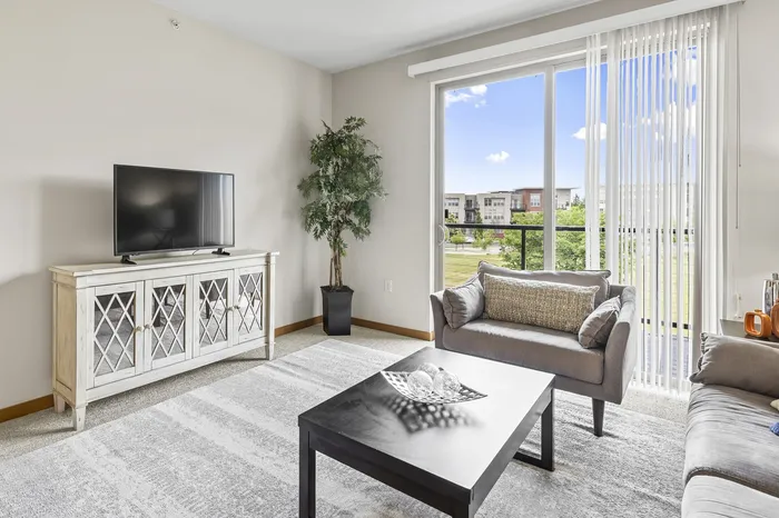 Open floor plan living room at 50Twenty Apartments in Madison, Wisconsin.