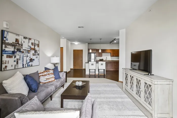 Open floor plan living room at 50Twenty Apartments in Madison, Wisconsin.