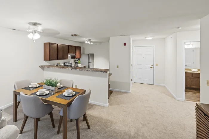 Modern dining room at Barrington Place Apartments in Madison, Wisconsin.