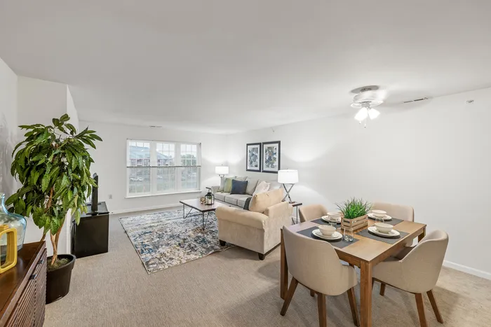 Open-concept living room at Barrington Place Apartments in Madison, Wisconsin.