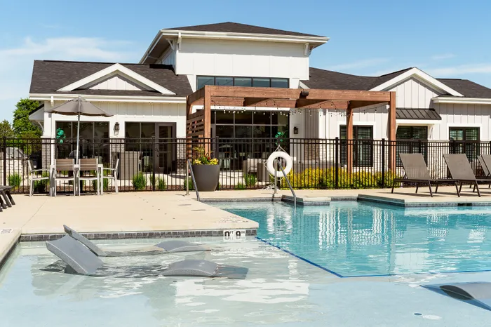 Clubhouse and resort style pool at Seasons at Franklin luxury apartments in Franklin, Wisconsin.
