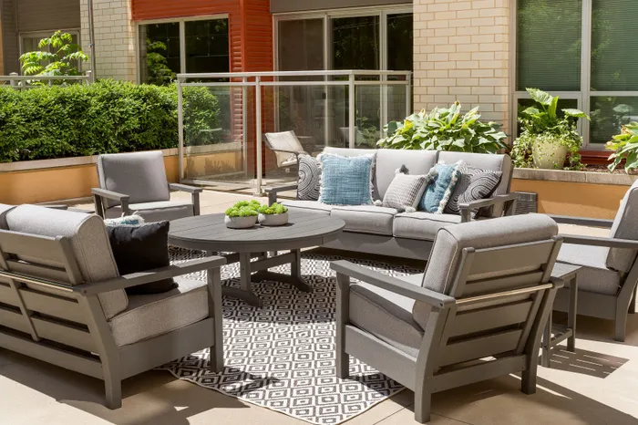 Landscaped courtyard at Domain Apartments in Downtown Madison, Wisconsin.