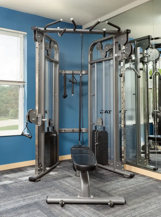 24-hour fitness center at Elan Apartments in Fitchburg, Wisconsin equipped for strength and cardio workouts.