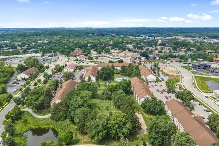 Aerial view of Valley View Apartments and surrounding residential community.