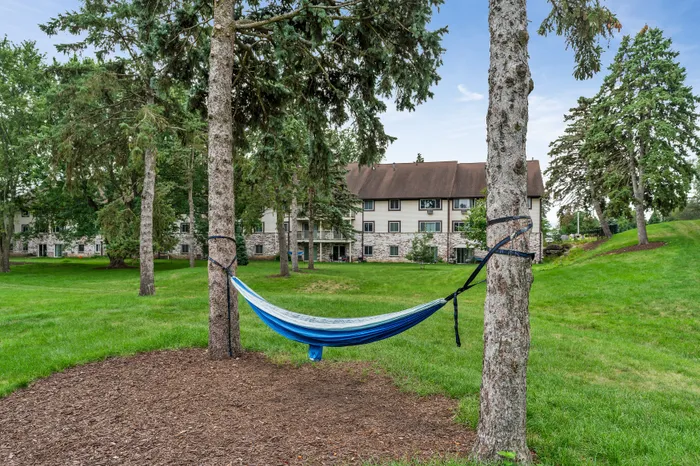 Outdoor hammock area for residents at Valley View Apartments.