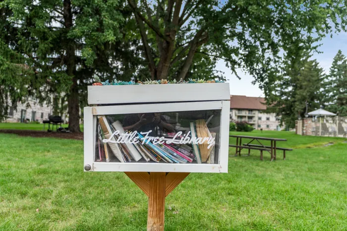 Little free library available to residents at Valley View Apartments.