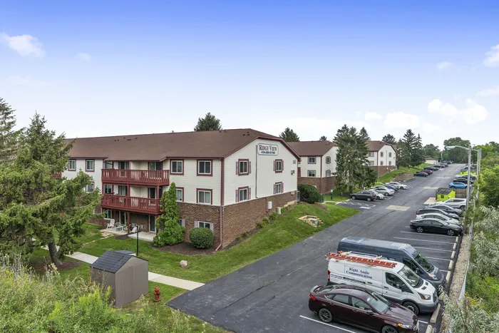Residential building exterior at the Ridge View Apartments community.
