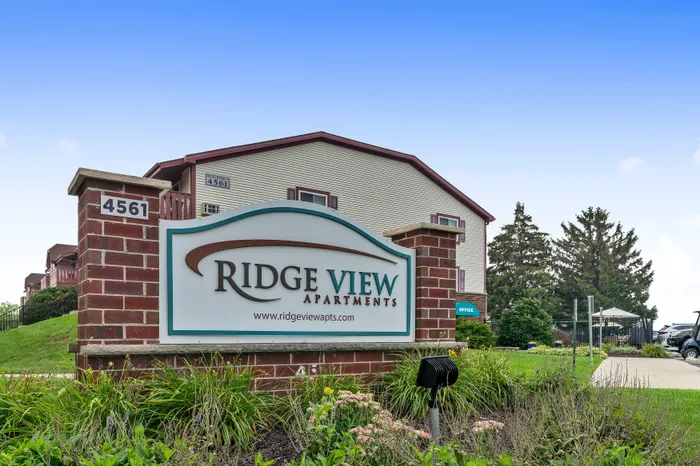 Ridge View Apartments community sign.