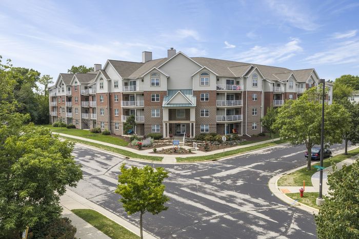 Exterior architecture of The Landmark at Hatchery Hill apartments.