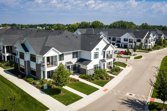Apartment building exterior at Seasons at North Aurora.