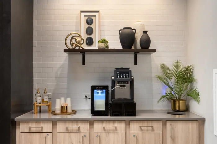 Coffee station at Seasons at North Aurora Apartments.