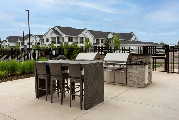 Grilling station at Seasons at North Aurora Apartments.