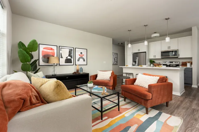 Living room at Seasons at North Aurora Apartments.