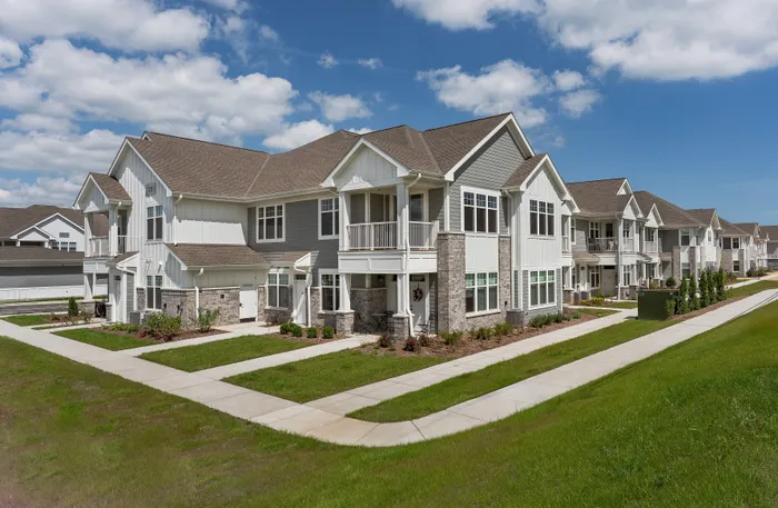 Exterior apartment building at Seasons at Spring Street with modern finishes