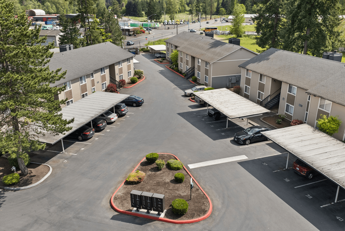 Aerial view of the center of our charming apartment community.