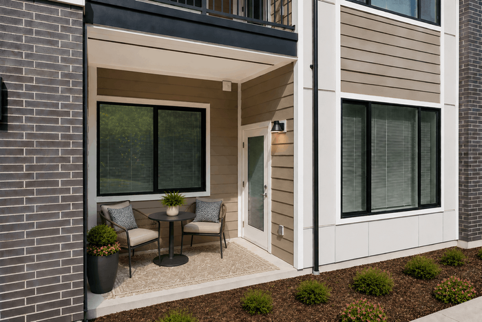 Charming outdoor patio with cozy seating and elegant decor, perfect for relaxation and enjoying serene views.