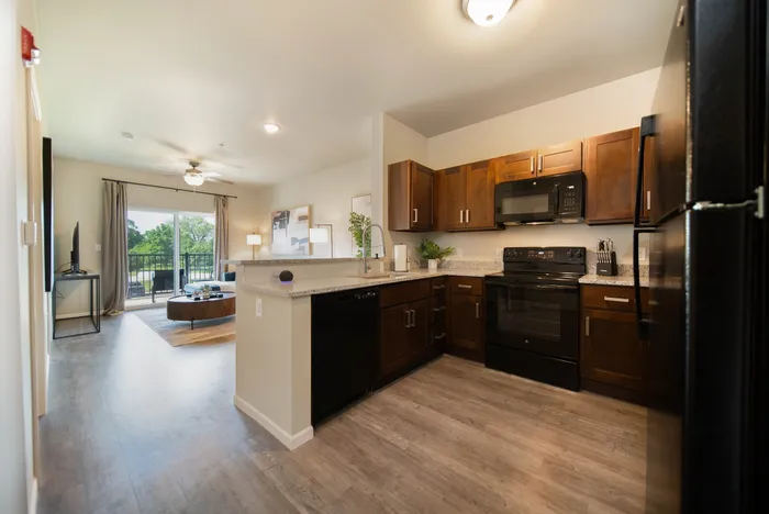 Crescent-Falls-Apartments-Joplin-Missouri-Furnished-One-Bedroom-Kitchen-Living-Room