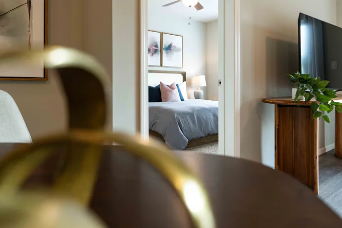 Crescent-Falls-Apartments-Joplin-Missouri-Furnished-Two-Bedroom-AirBNB-Bedroom-View-From-Dining-Table