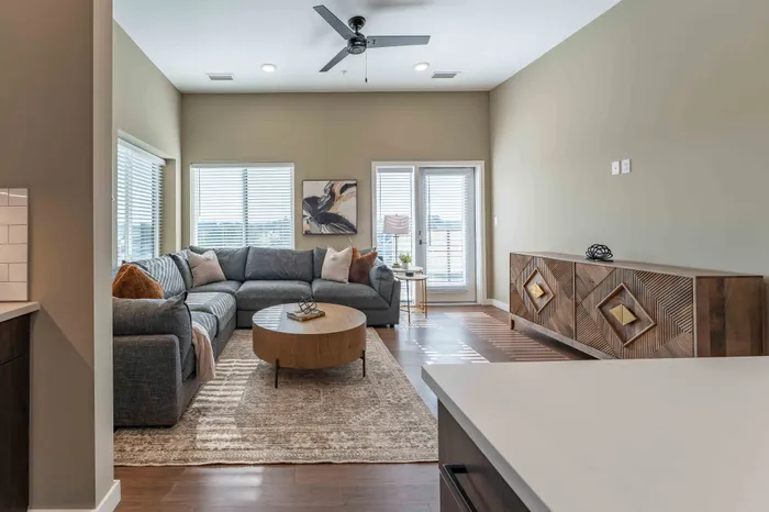 Heritage-Apartments-Springfield-Missouri-Luxury-Furnished-Two-Bedroom-Living-Room-View-From-Kitchen