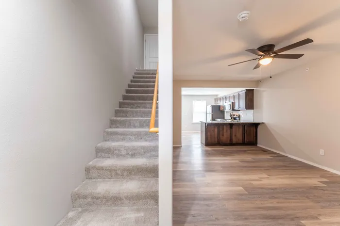 Oakwood-Heights-Townhomes-Republic-Missouri-Two-Bedroom-Home-Living-Room-And-Second-Floor-Staircase