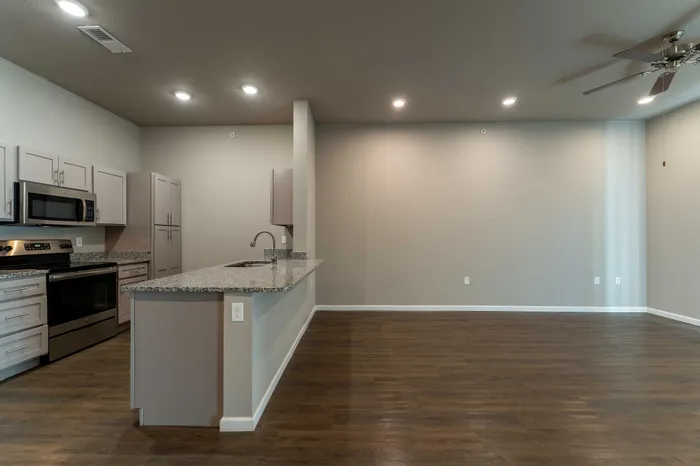 Coryell-Commons-Heights-Apartments-For-Rent-South-Springfield-Missouri-One-Bed-Unit-408-Kitchen-To-Living-Room