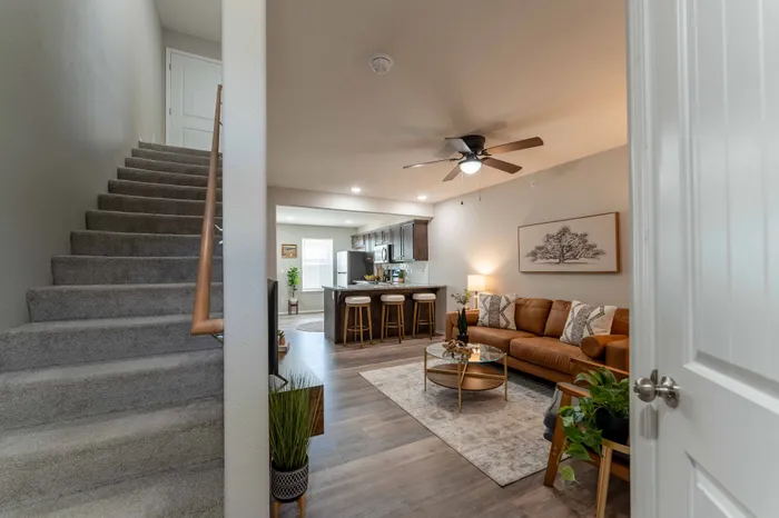 Oakwood-Heights-Townhomes-Republic-Missouri-Furnished-Two-Bed-Townhome-Front-Door-Staircase-To-Second-Floor