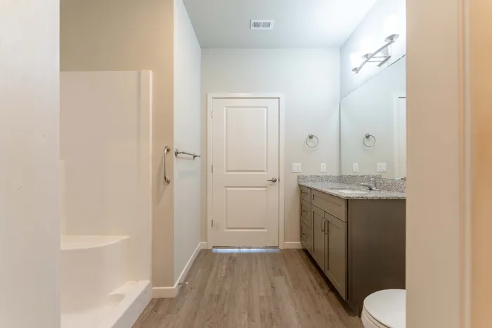 Monarch-Apartments-Springfield-Missouri-One-Bedroom-A-Primary-Bathroom-Vew-From-Closet