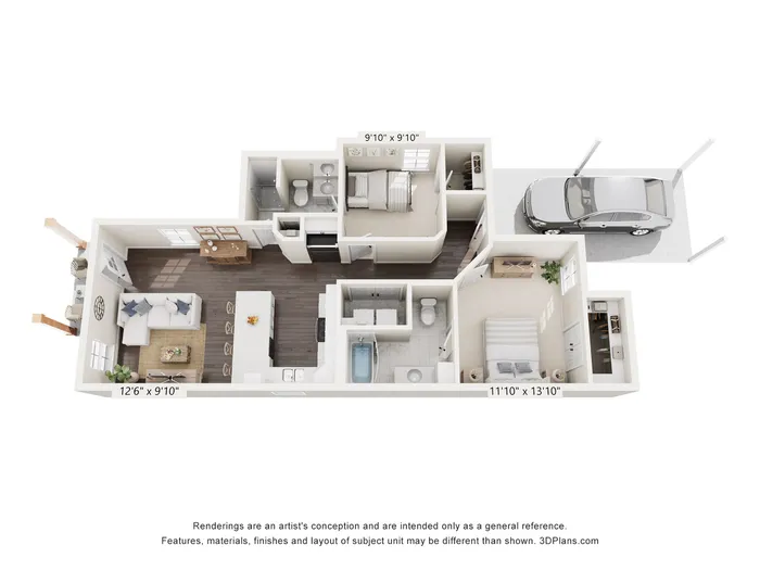 Two Bed / Two Bath - 972 sq ft
