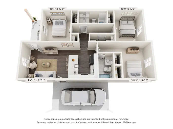 Three Bed / Two Bath - 1001 sq ft