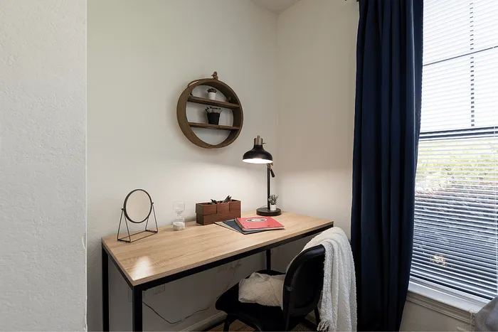 Bedroom workspace and study desk at The Lodge of Athens student apartments