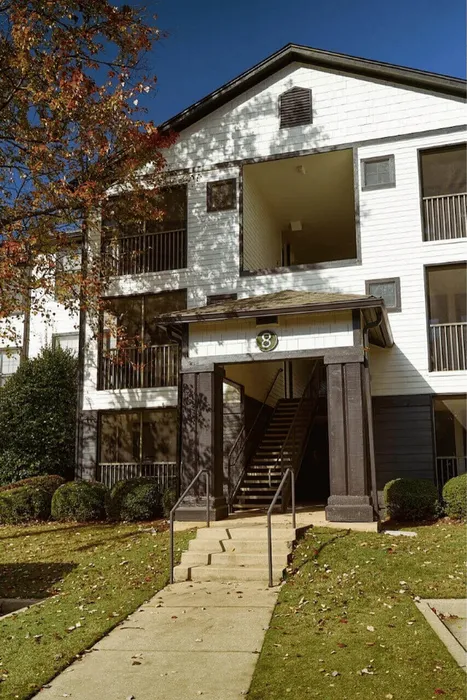 Exterior entrance to apartment building at The Lodge of Athens