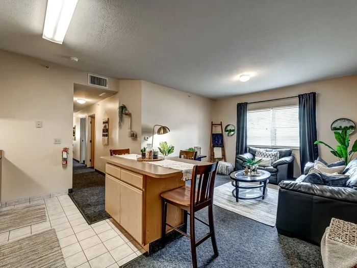 Open concept living area in apartment at University Gate | Erie, PA Apartments.