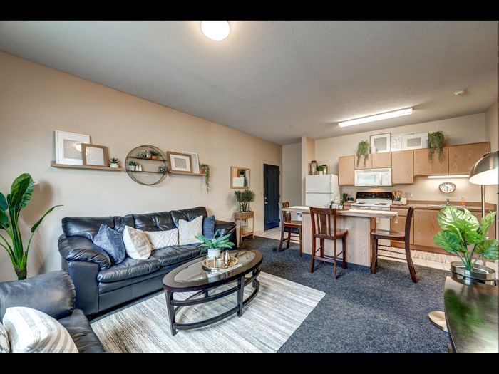 Flowing floor plan with open kitchen-living area in apartment at University Gate | Erie, PA Apartments.