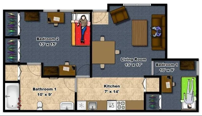 2 bedroom, 1 bathroom