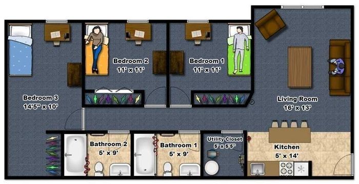 3 bedroom, 2 bathroom