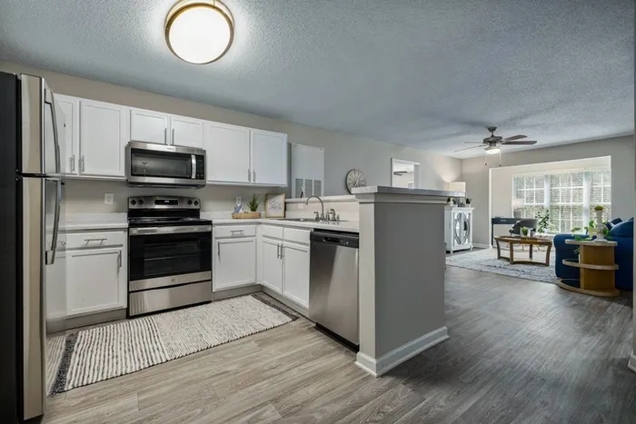 Kitchen leading into open living room