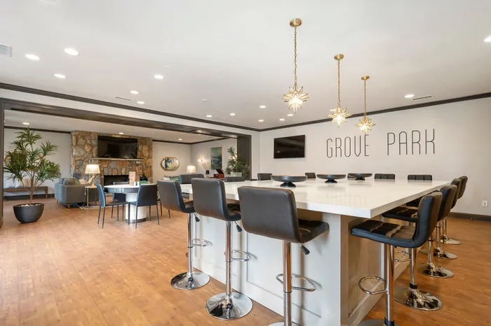 furnished kitchen and living area of clubroom