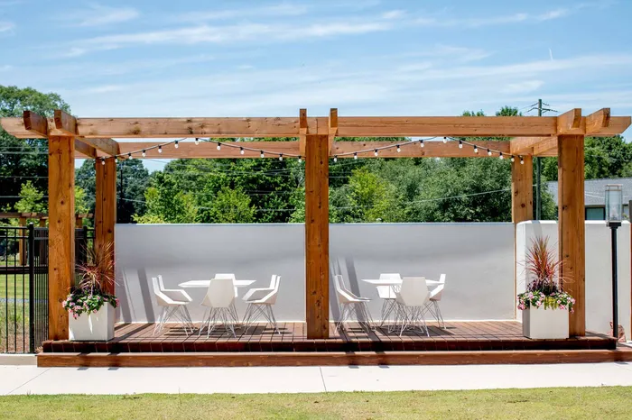 furnished patio area on sunny day