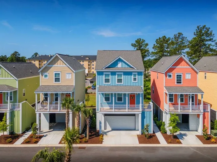 Colorful two-story cottages in day time
