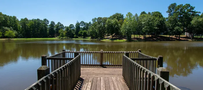 lake and deck area on sunny day