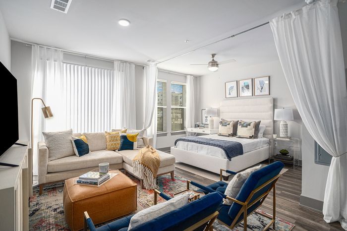 Furnished living room and bedroom