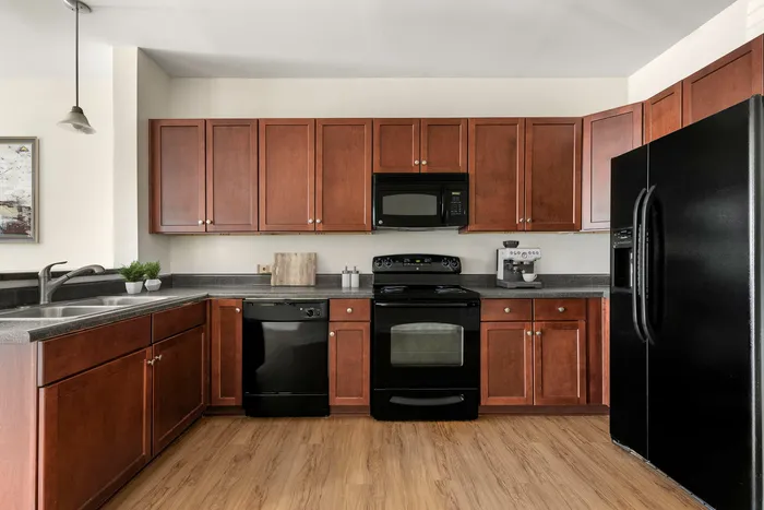 kitchen with black appliances