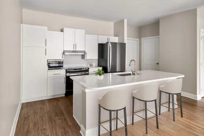 kitchen with white cabinets