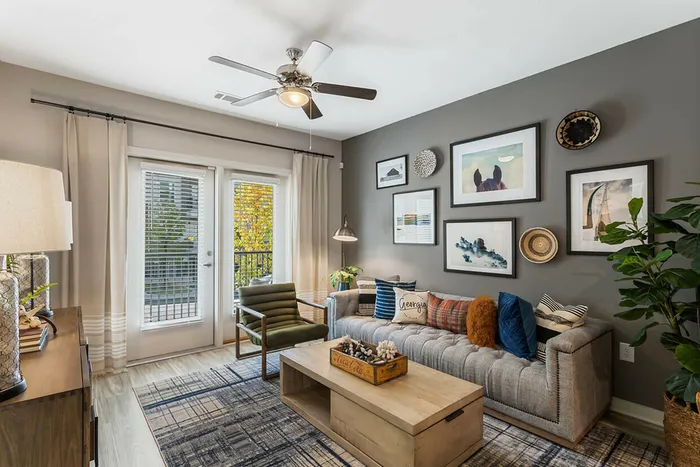 furnished living area in apartment building