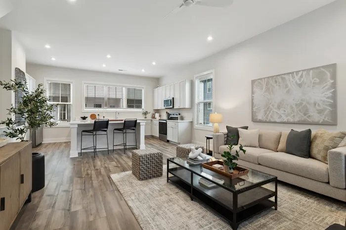 furnished kitchen and living area in home