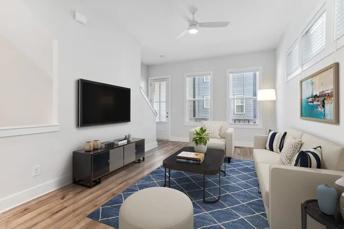 furnished living area with television and sofa in home
