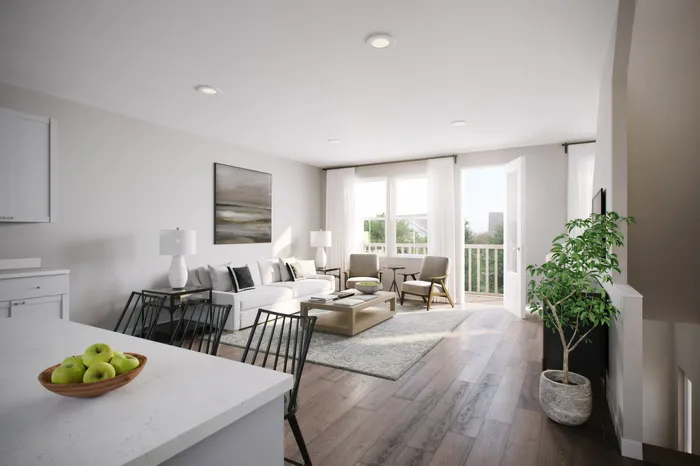 furnished kitchen and living area in home