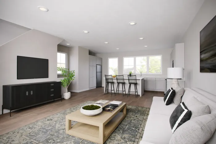 furnished living area with kitchen in home