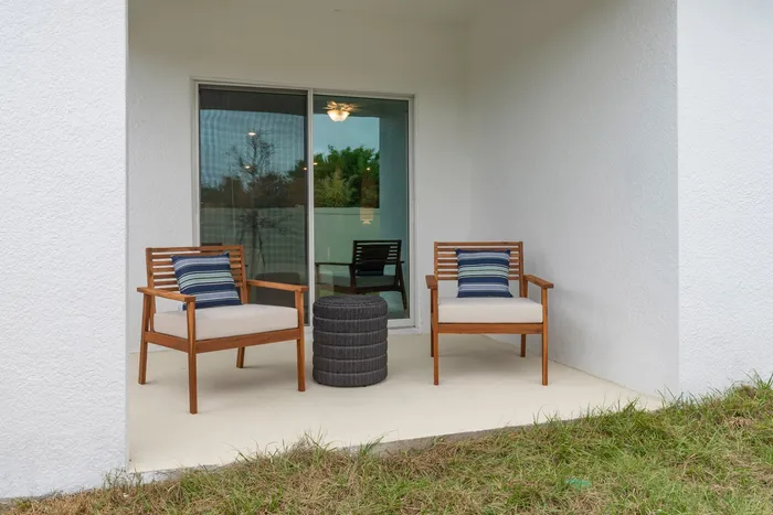 Covered patio with patio furniture