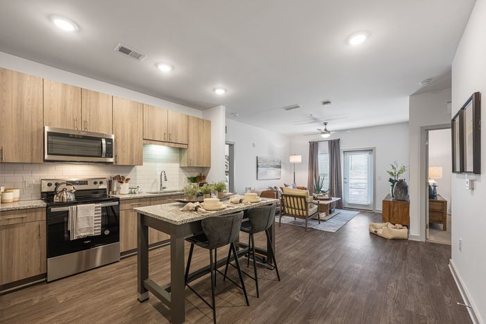 Furnished Kitchen overlooking the living room